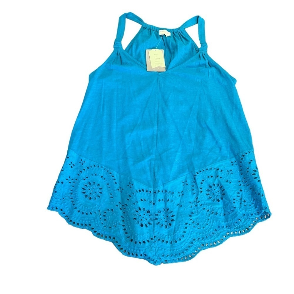 Meadow Rue Anthropologie Turquoise Tank Top Eyelet Lace V-Neck Size Medium
